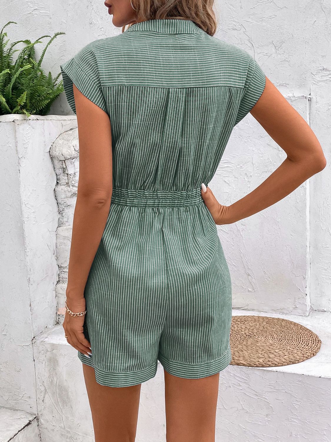 Outfit Flow - Perfee Striped Notched Tie Waist Romper