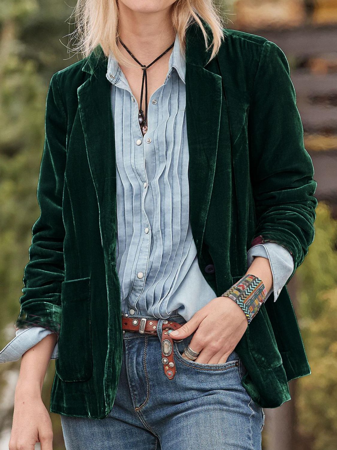 Pocketed Button Up Lapel Collar Blazer OutfitFlow