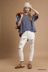Umgee Mineral Wash Round Neck Top OutfitFlow