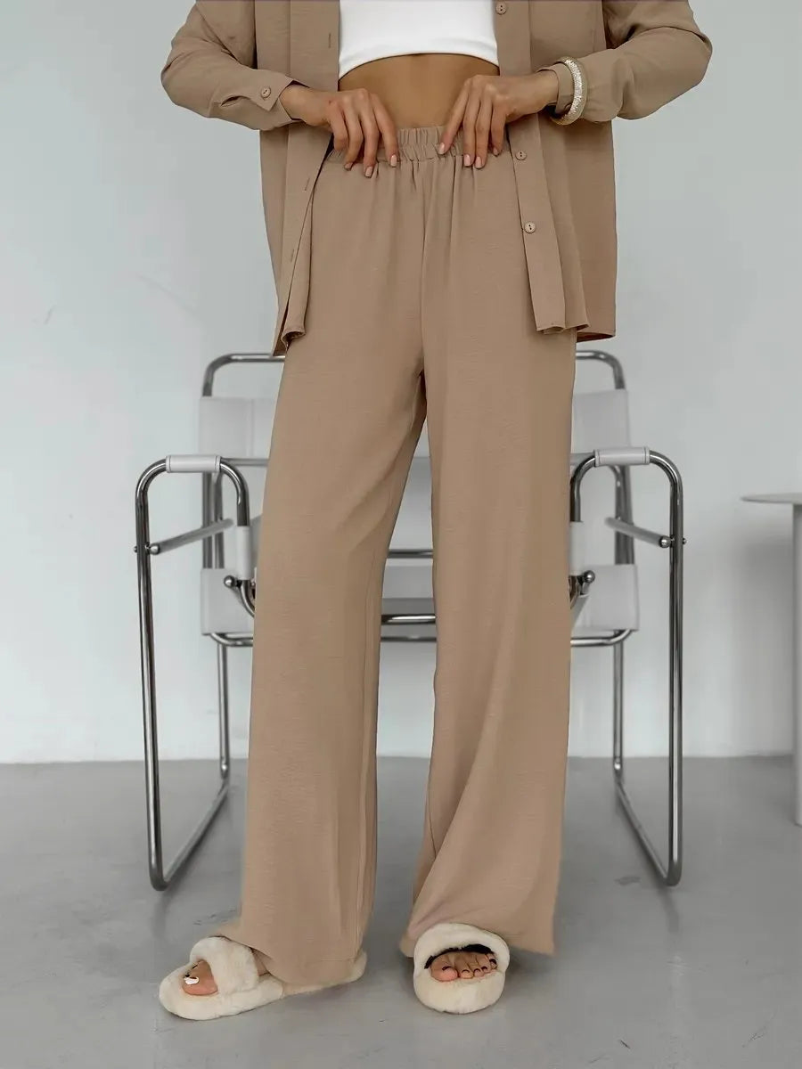 Button Up Long Sleeve Shirt and Pants Set OutfitFlow