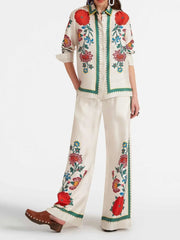 Floral Button Up Shirt and Pants Set OutfitFlow