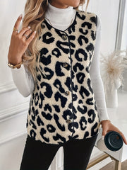 Outfit Flow - Leopard Button Up Sherpa Vest