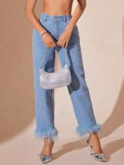 Outfit Flow - Plush Hem High Rise Straight Jeans