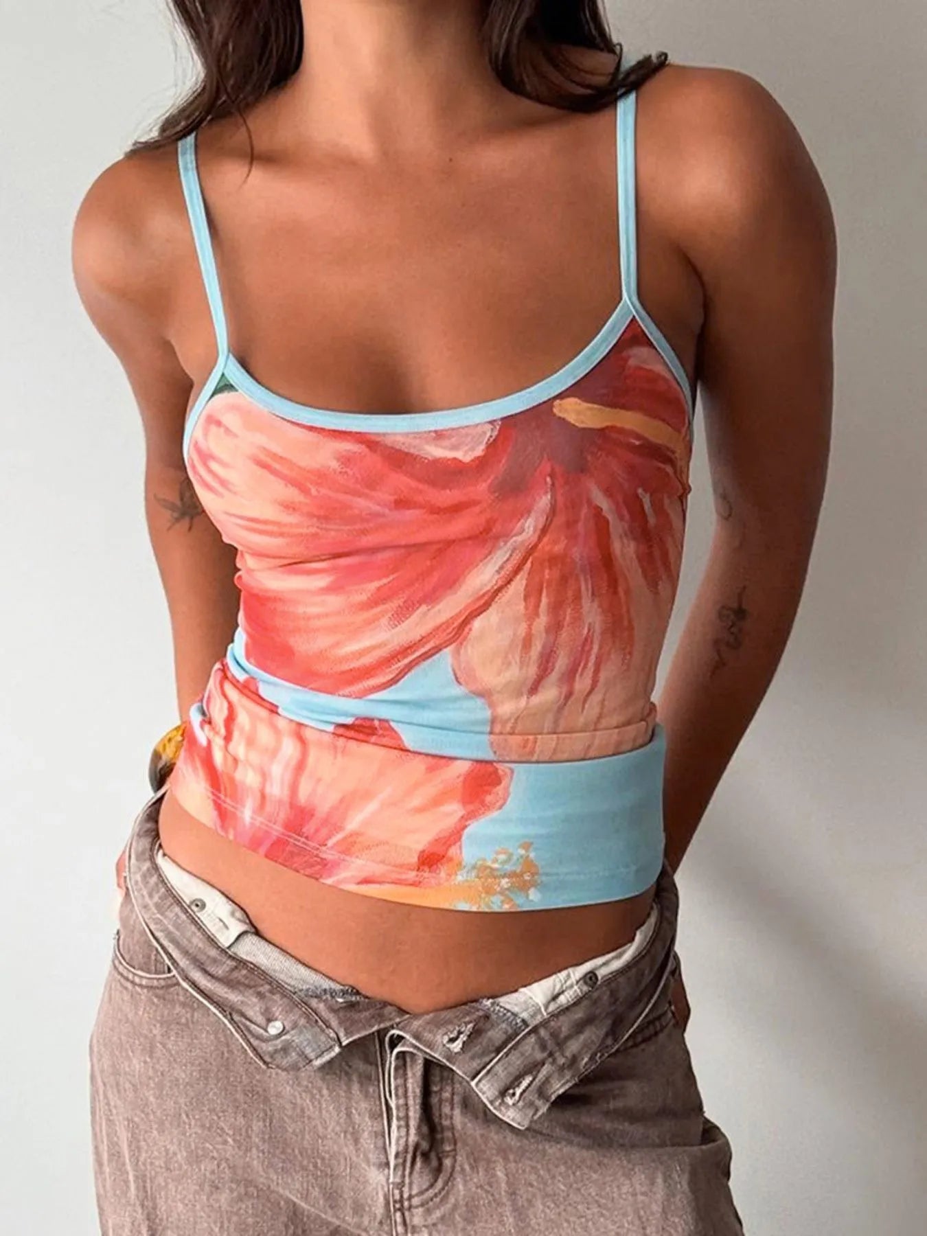Printed Scoop Neck Cami and Skirt Set OutfitFlow