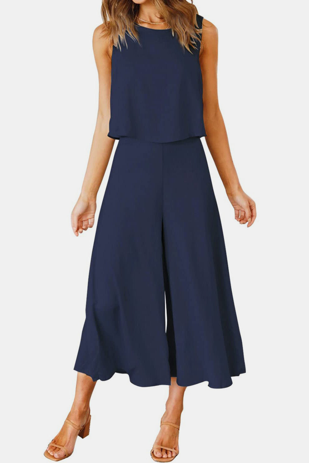 Outfit Flow - Round Neck Top and Wide Leg Pants Set