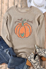 Pumpkin Graphic Round Neck Long Sleeve Sweatshirt OutfitFlow