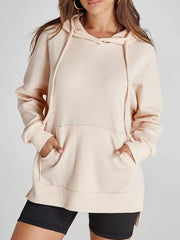 High-Low Hoodie with Kangaroo Pocket Apricot OutfitFlow