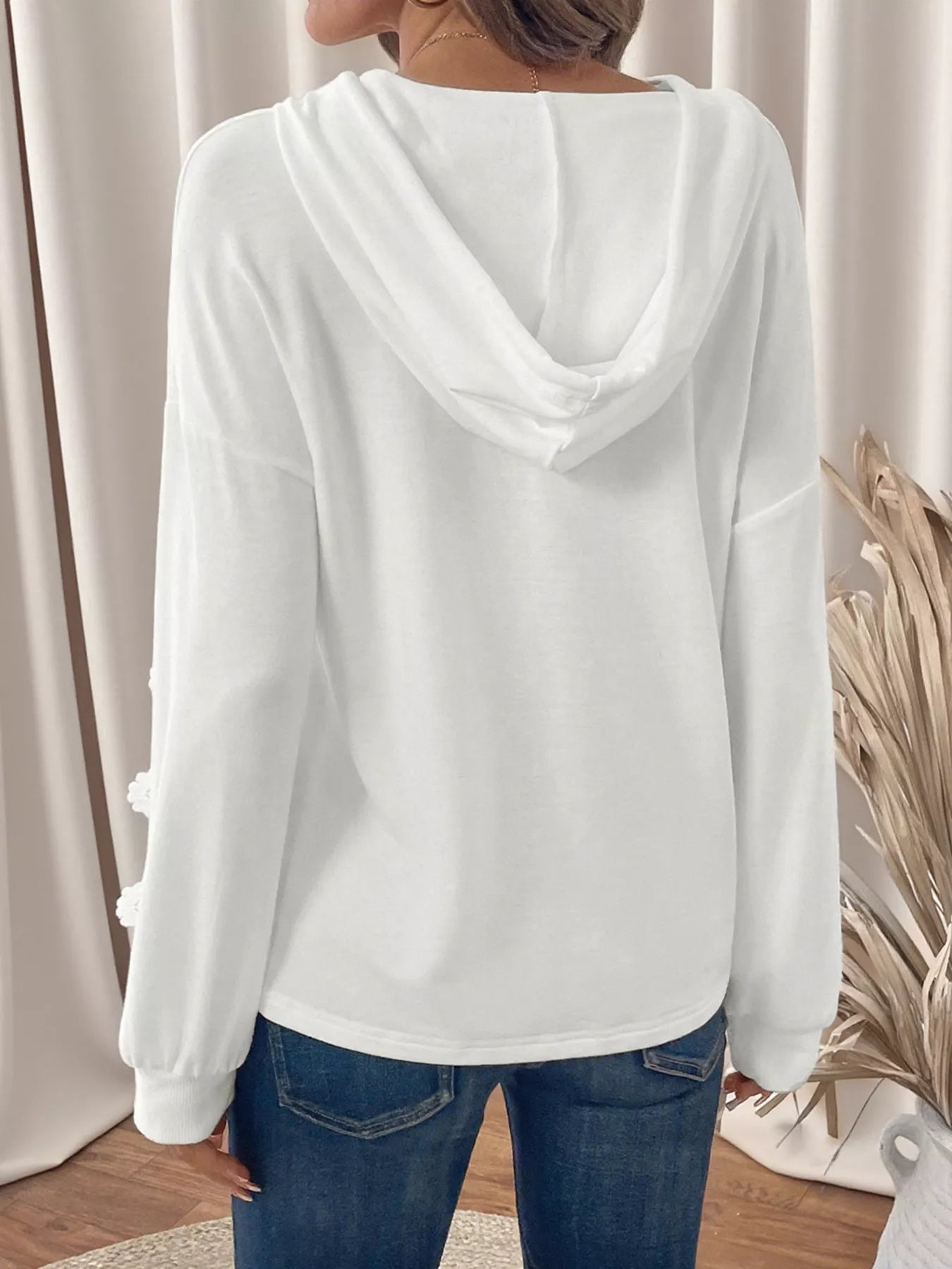 Lace Detail Long Sleeve Drawstring Hoodie OutfitFlow