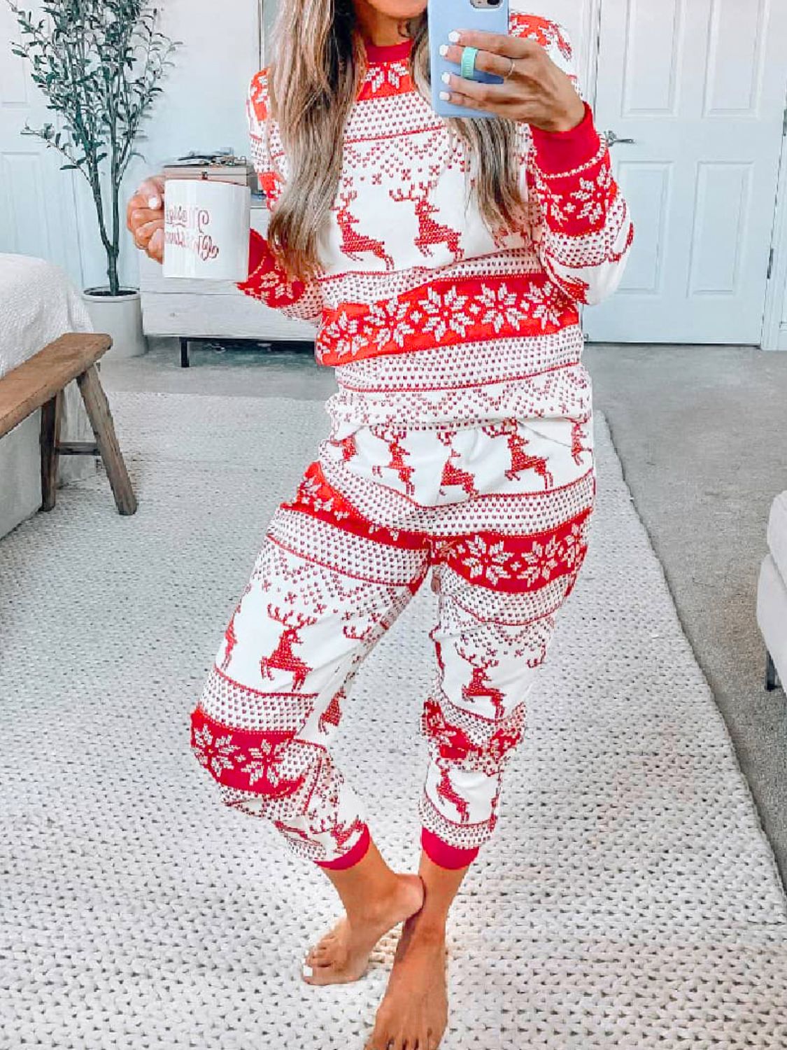 Outfit Flow - Full Size Christmas Element Round Neck Top and Pants Set