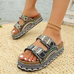 Open Toe Platform Sandals Black OutfitFlow
