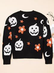 Halloween Gothic Pattern Long Sleeve Sweater OutfitFlow