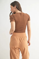 MONO B Essential Micro-ribbed Cropped Athleisure Tee OutfitFlow