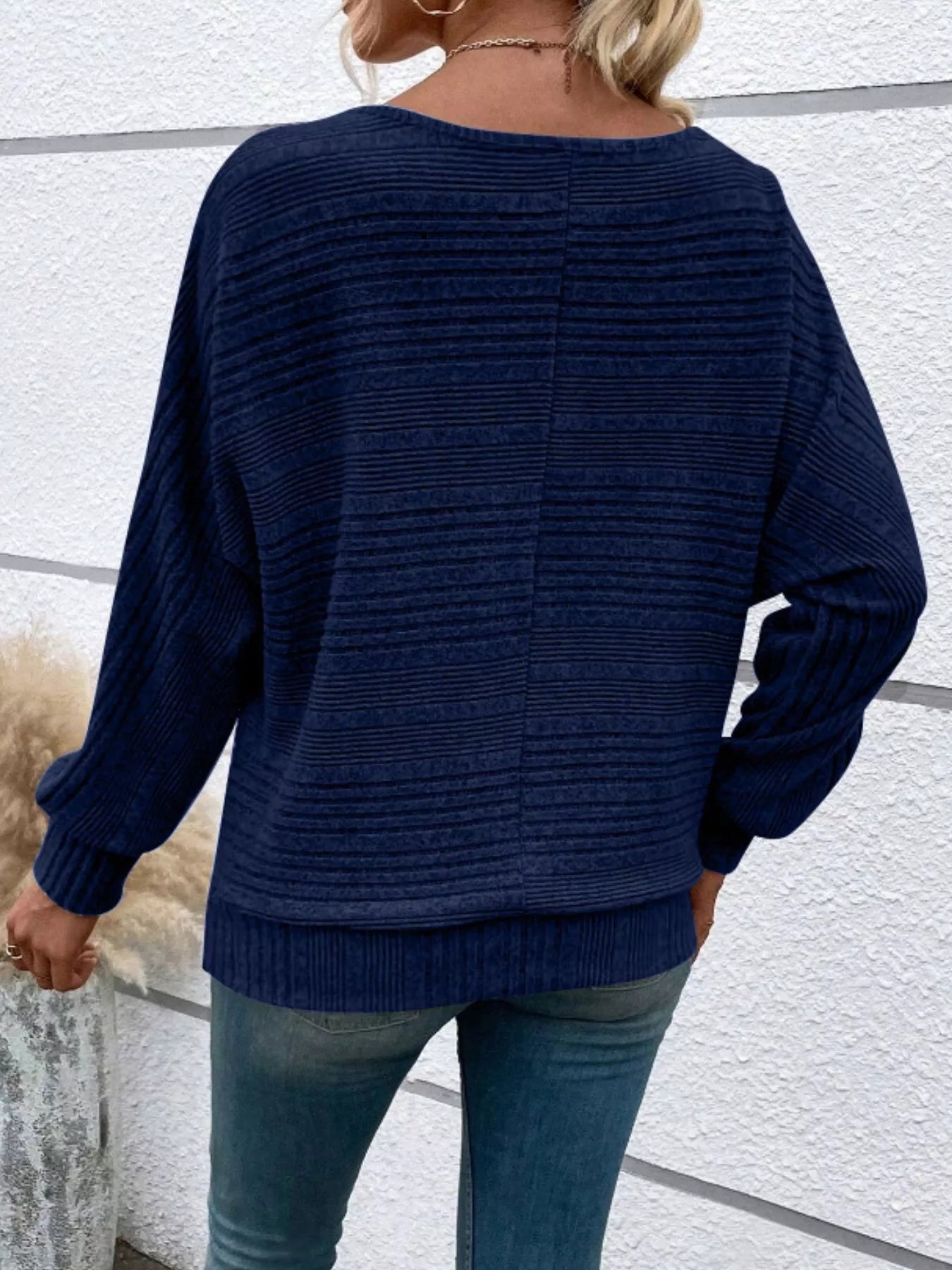 Ribbed Round Neck Long Sleeve Top OutfitFlow