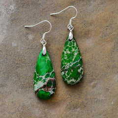 Natural Stone Copper Teardrop Earrings Green One Size OutfitFlow