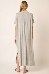 Mittoshop Side Slit Round Neck Short Sleeve Dress OutfitFlow
