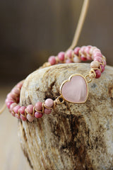 Rose Quartz Heart Beaded Bracelet OutfitFlow