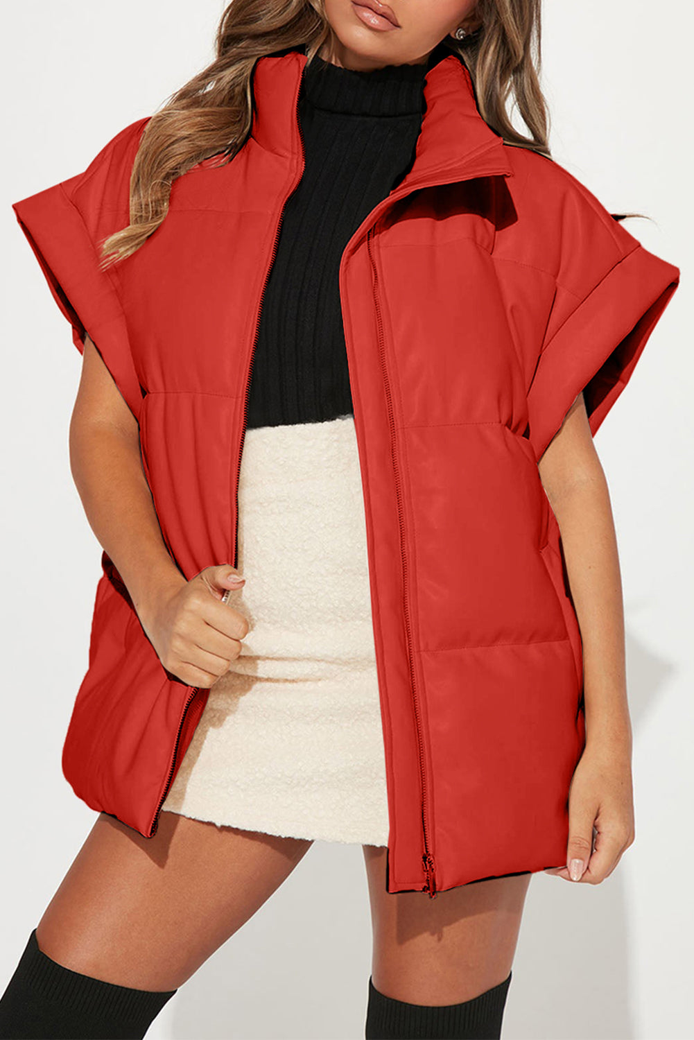 Pocketed Zip Up Vest Coat