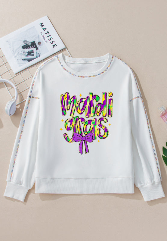 MARDI GRAS Round Neck Long Sleeve Sweatshirt OutfitFlow