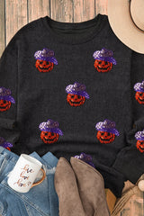 Sequin Pumpkin Long Sleeve Sweatshirt OutfitFlow
