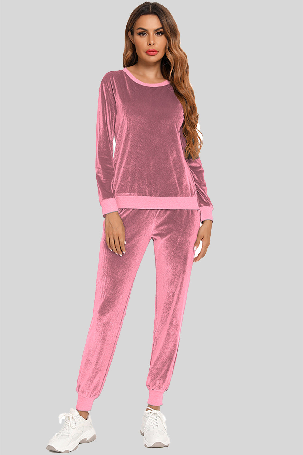 Outfit Flow - Round Neck Long Sleeve Loungewear Set with Pockets