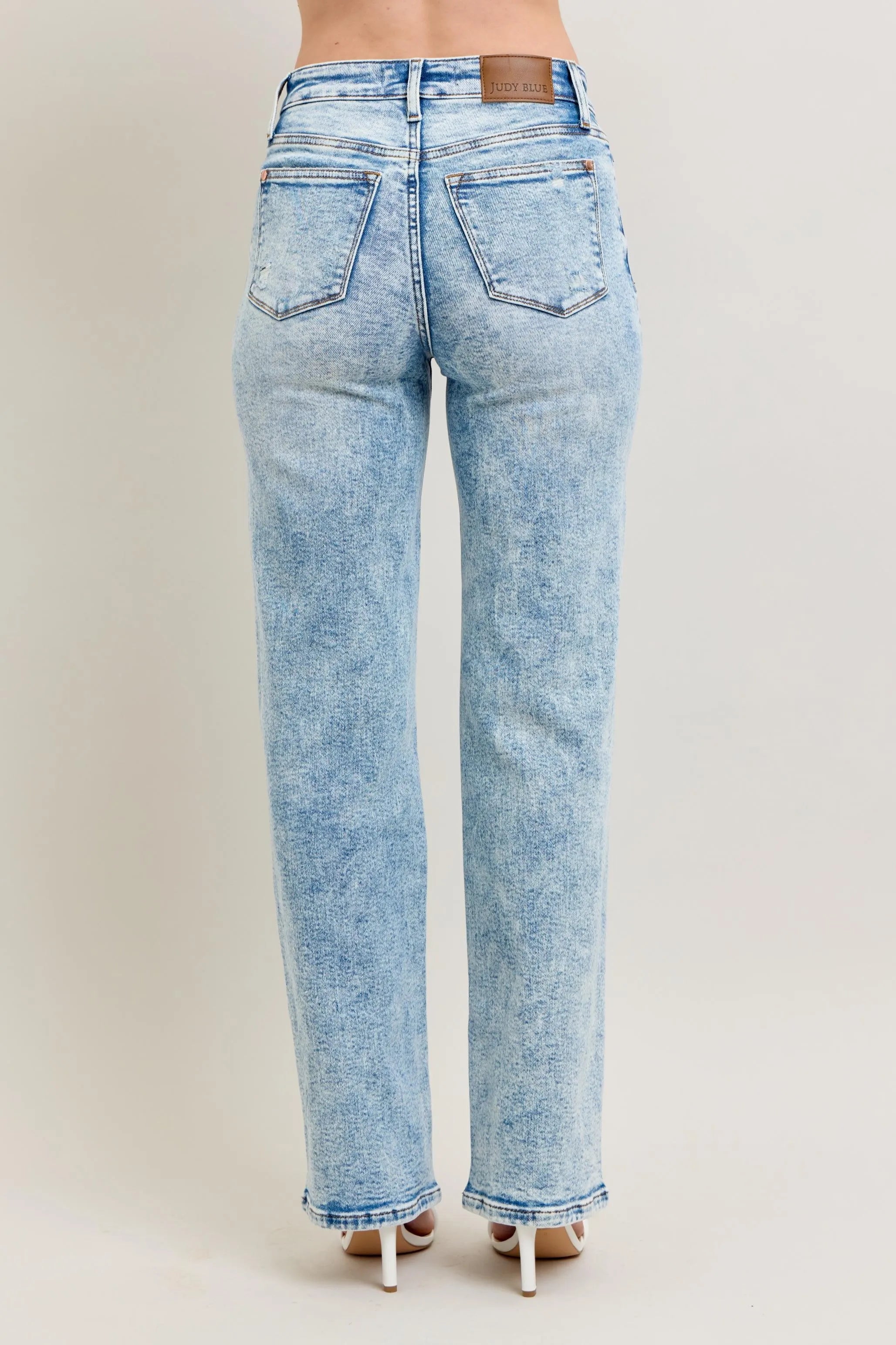 Judy Blue Full Size Hw Mineral Wash Destroy 90's Straight Jeans Plus Size OutfitFlow
