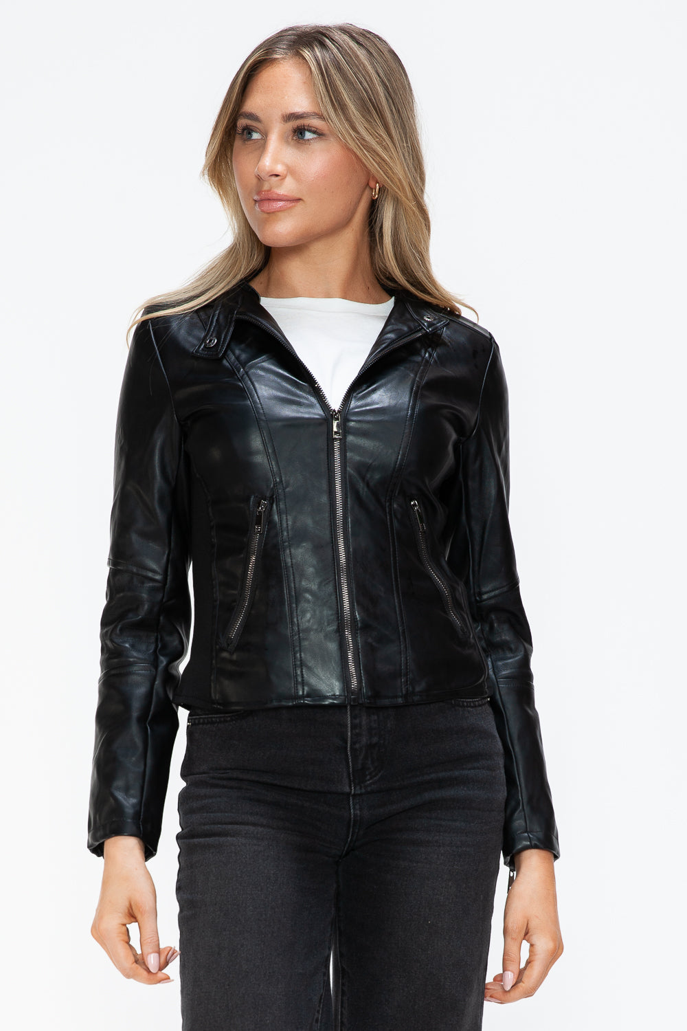 Outfit Flow - Snobbish Faux Leather Zip Up Drawstring Hooded Jacket