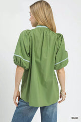 Umgee Embroidered Floral Puff Sleeve Top OutfitFlow