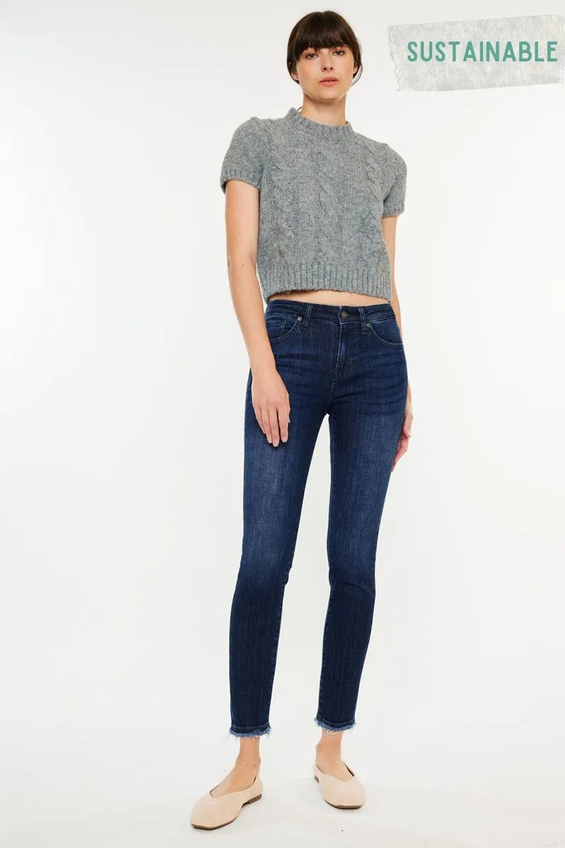 Kancan High-Rise Slim Fit Raw Hem Ankle Jeans OutfitFlow