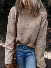 Contrast Colored Dot Detail Drop Shoulder Sweater OutfitFlow