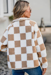 Outfit Flow - Checkered Snap Down Long Sleeve Teddy Jacket