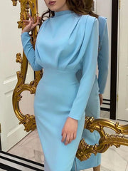 Ruched Turtleneck Long Sleeve Dress OutfitFlow
