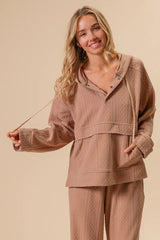 BiBi Textured Knit Buttoned Hoodie Top OutfitFlow
