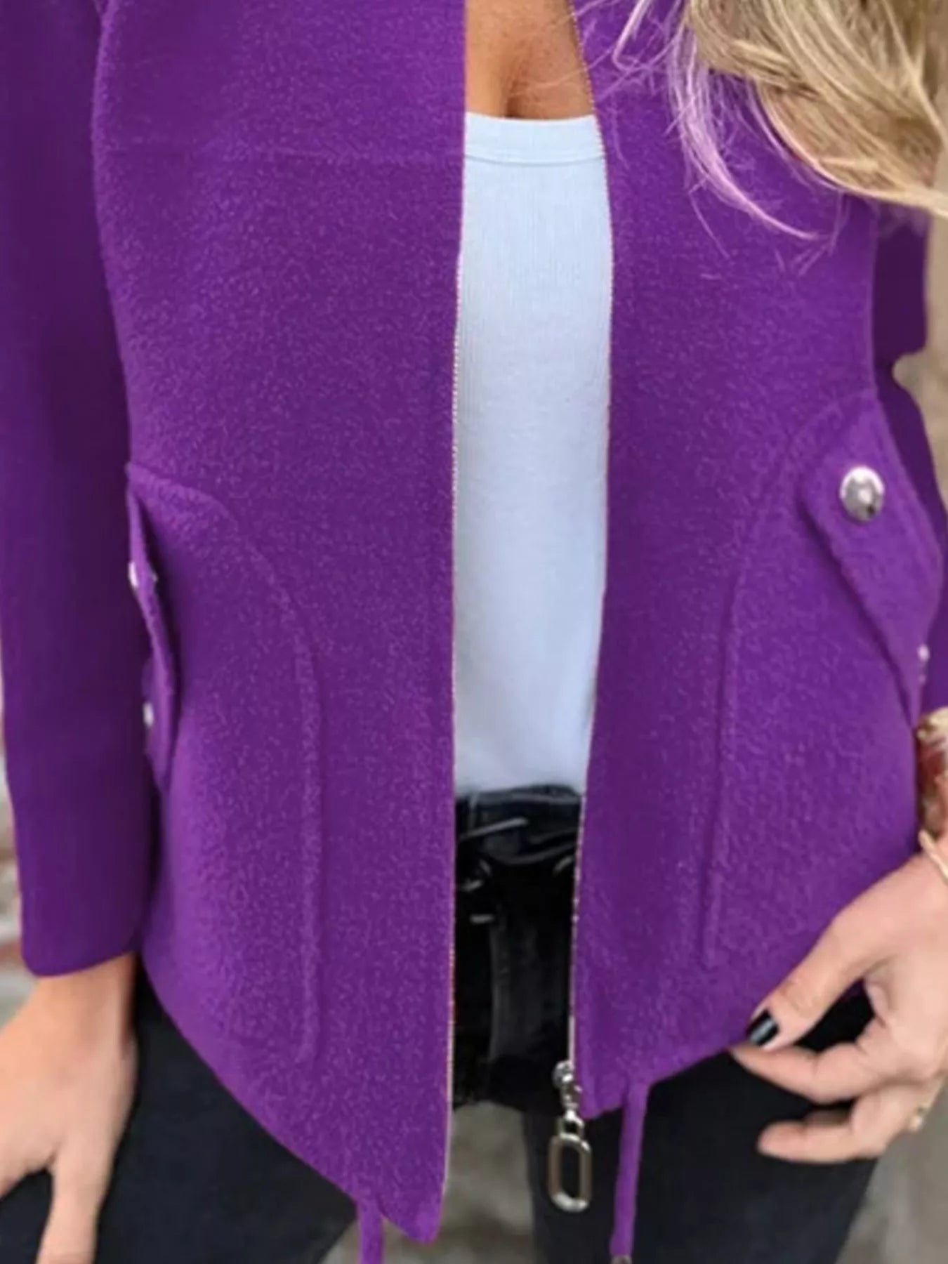 Full Size Textured Knit Zip Up Outerwear Plus Size Trendsi