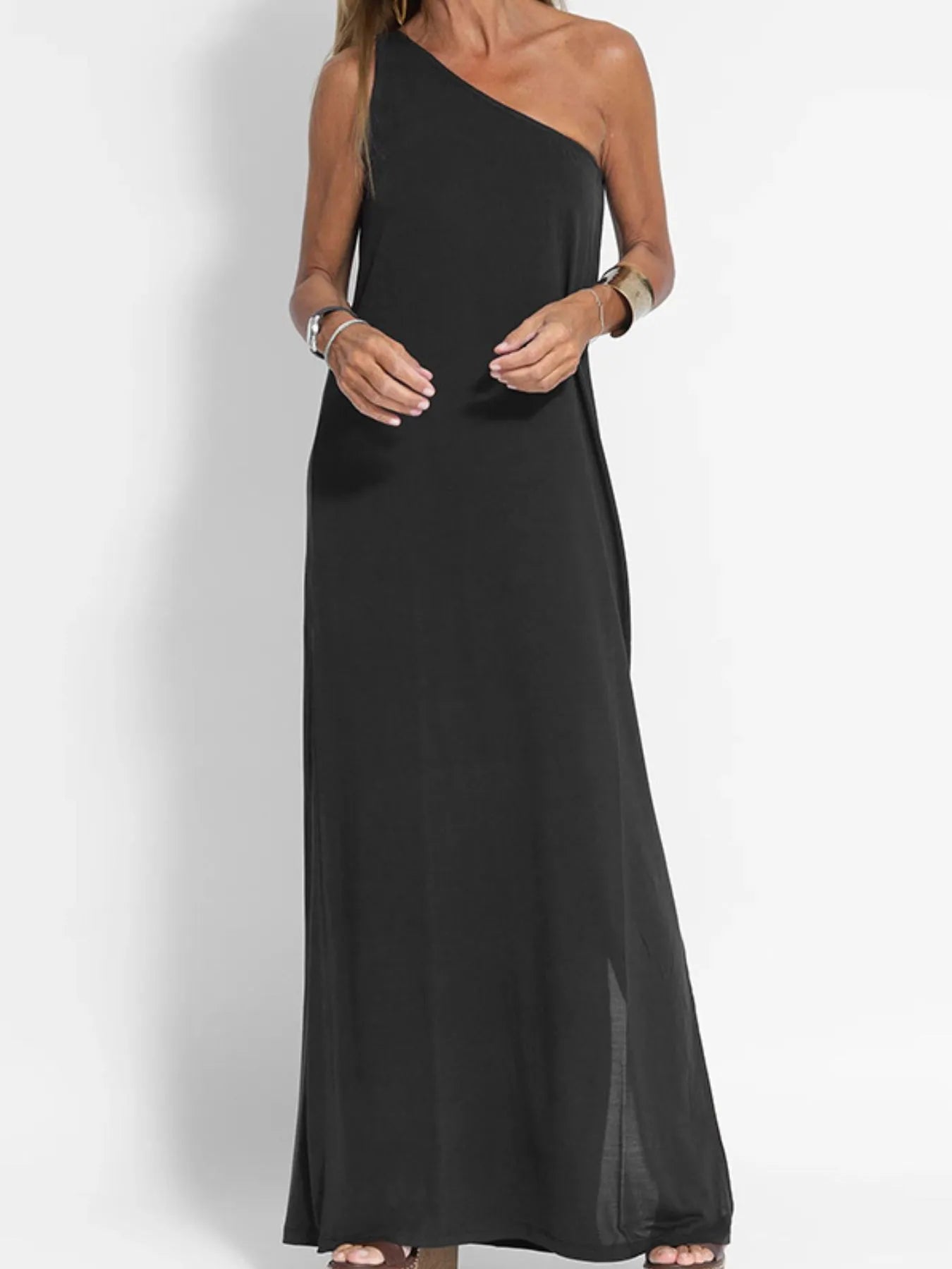 One-Shoulder Maxi Dress with Side Slit OutfitFlow