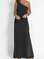 One-Shoulder Maxi Dress with Side Slit OutfitFlow