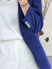 Full Size Corduroy Lapel Collar Casual Blazer Plus Size Trendsi