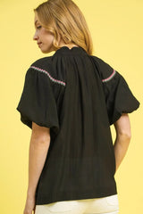 Umgee Floral Embroidered Puff Sleeve Blouse OutfitFlow