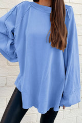 Oversized Washed Crewneck Sweatshirt Light Blue OutfitFlow