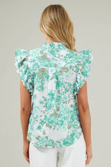 Printed Ruffled Sleeve Button-Up Blouse OutfitFlow