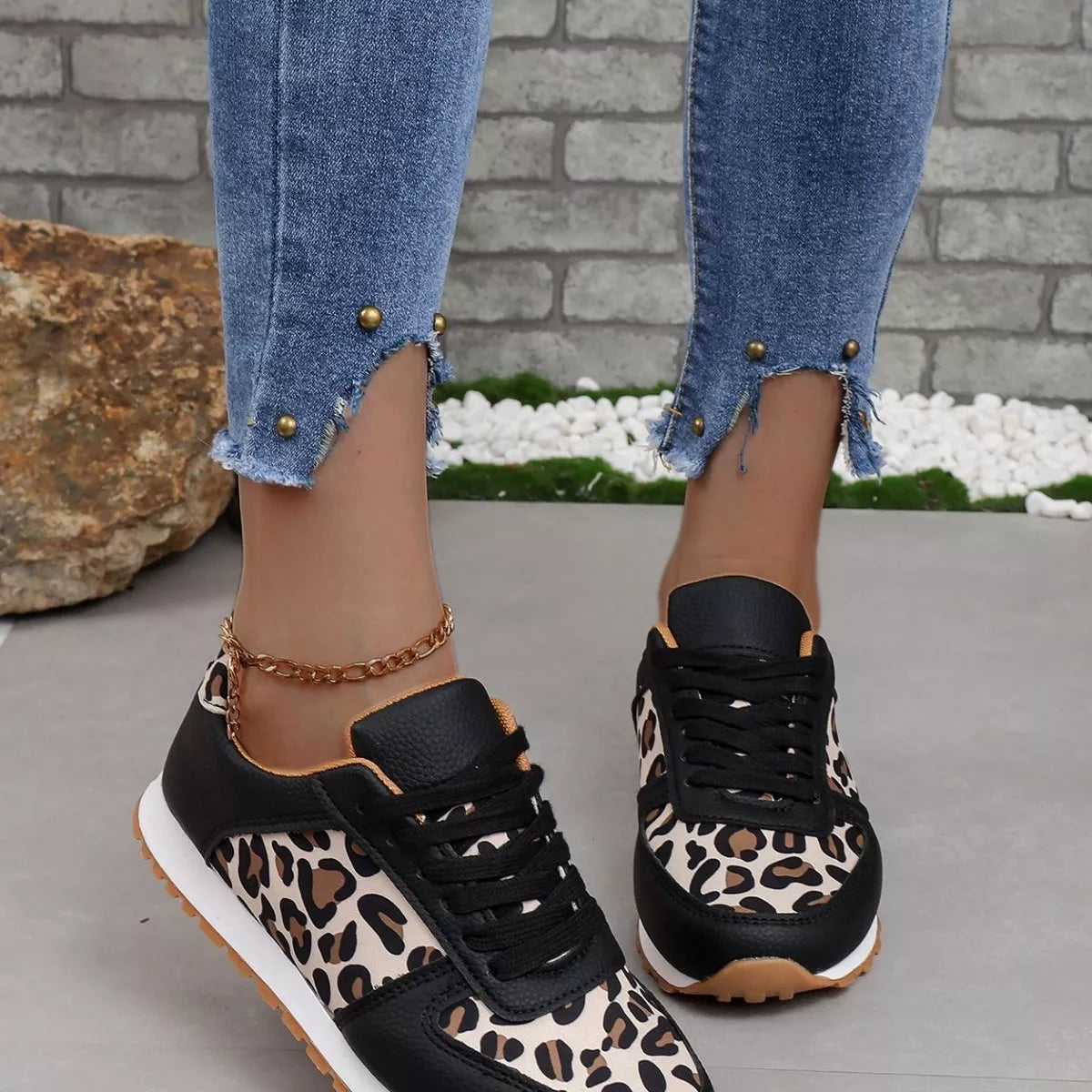 Leopard Print Casual Sneakers Trendsi