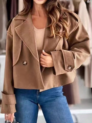 Lapel Collar Dropped Shoulder Jacket Khaki Trendsi