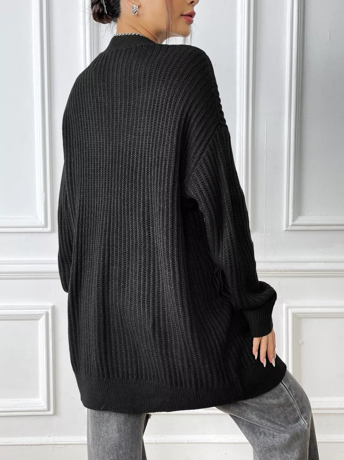 Open Front Drop Shoulder Cardigan OutfitFlow