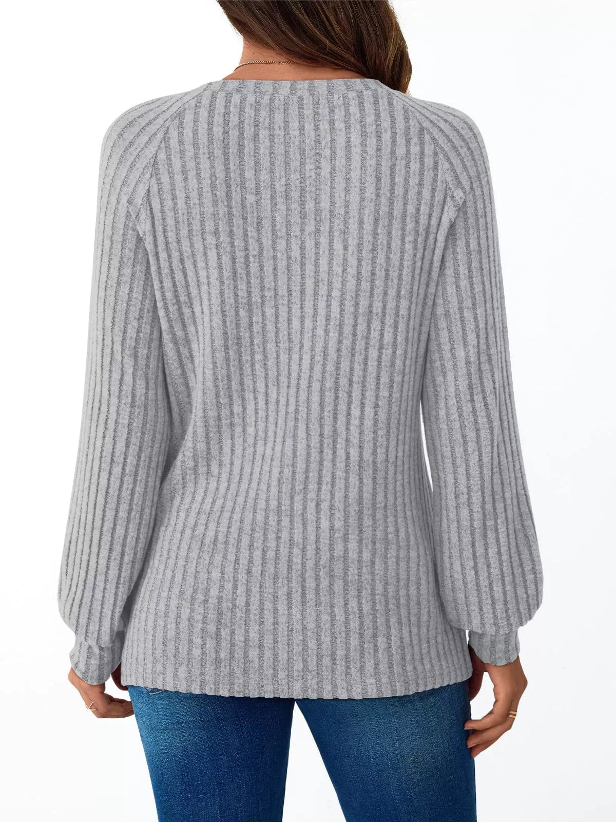 Ribbed Knit Decor Button Long Sleeve T-Shirt OutfitFlow