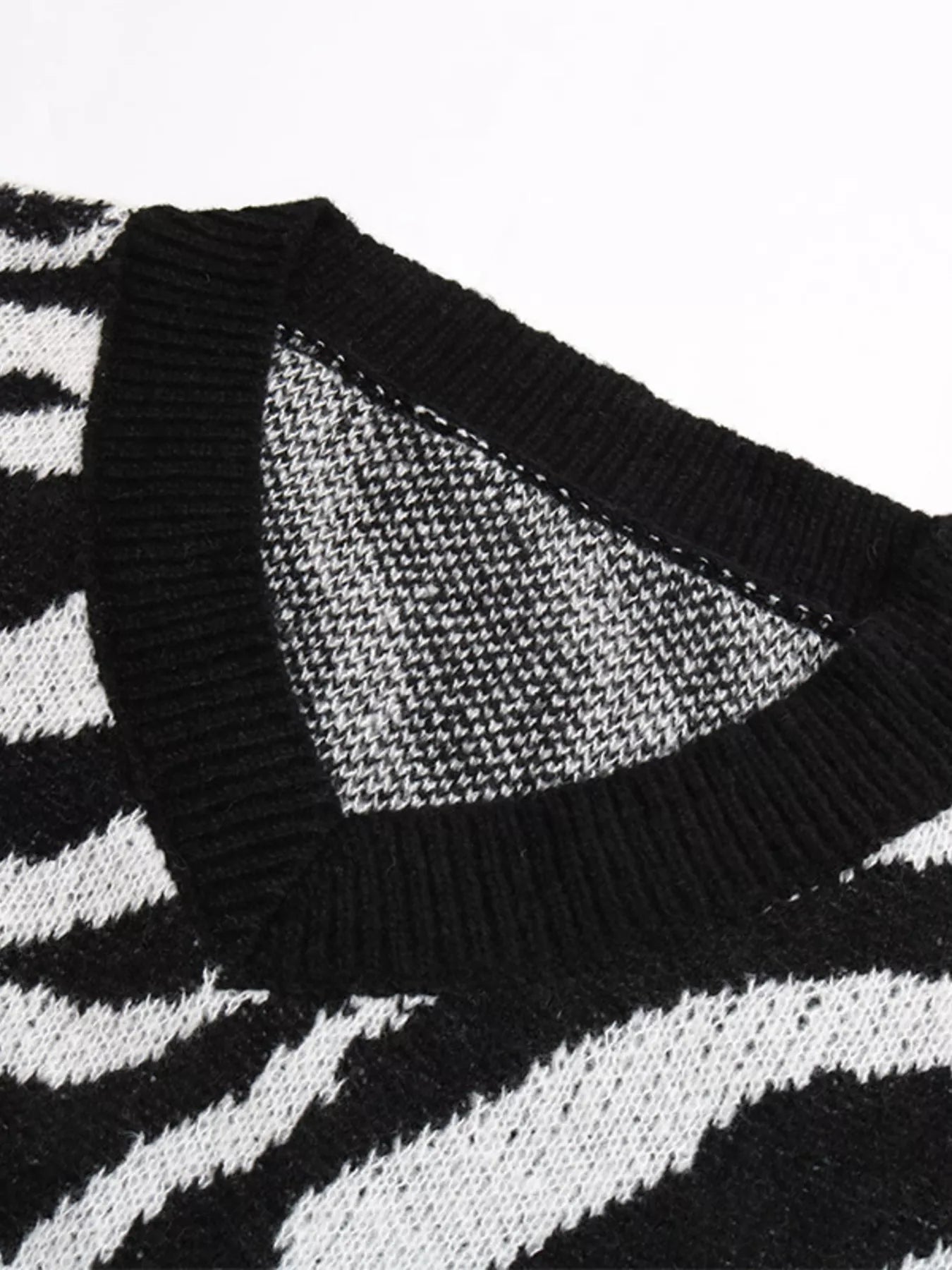 Zebra Print Relaxed Fit Pullover Sweater OutfitFlow