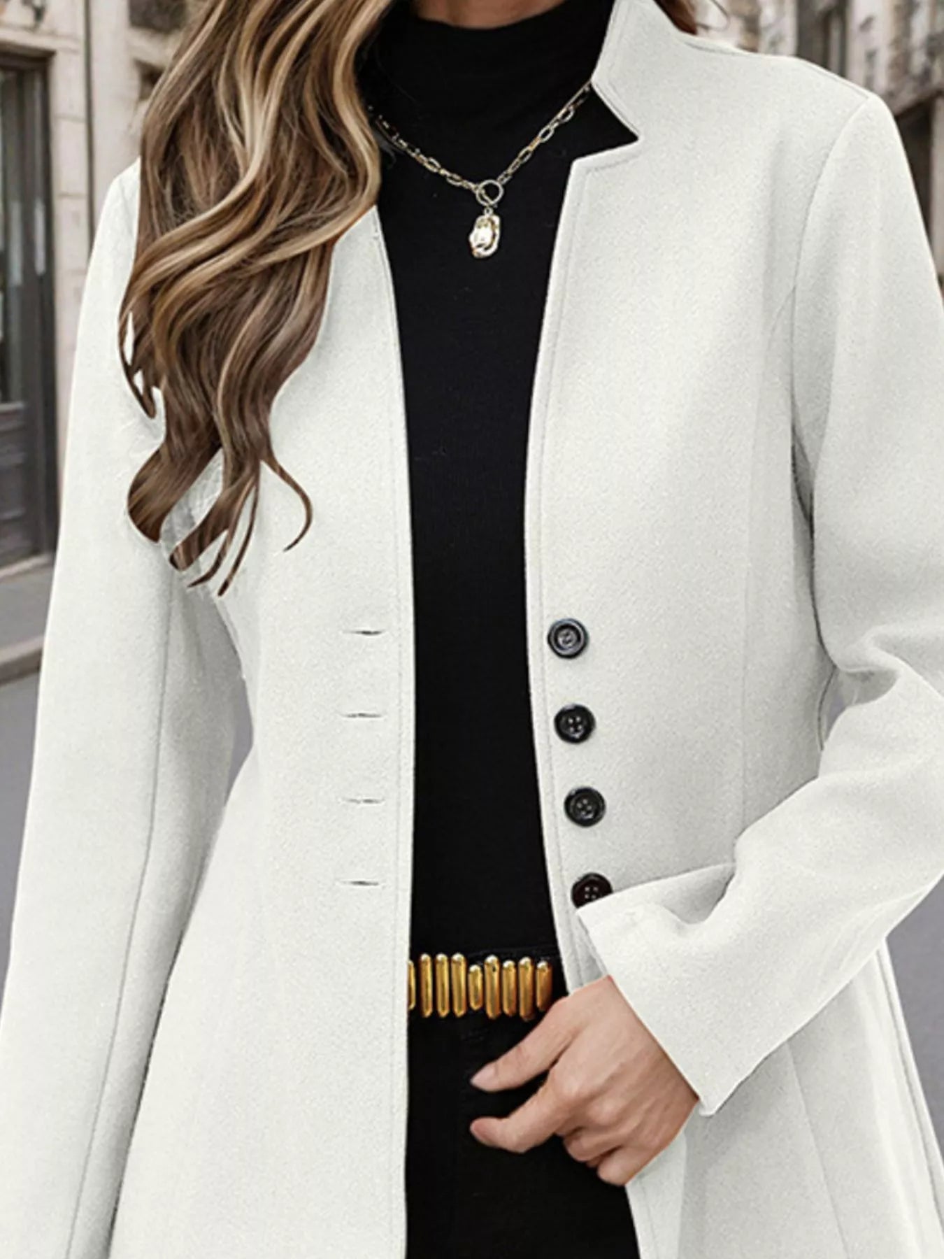 Button Up Long Sleeve Coat Trendsi