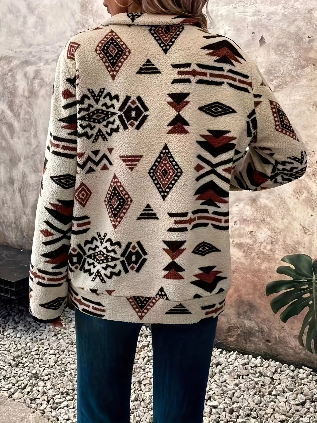 Geometric Half Zip Long Sleeve Sweatshirt OutfitFlow