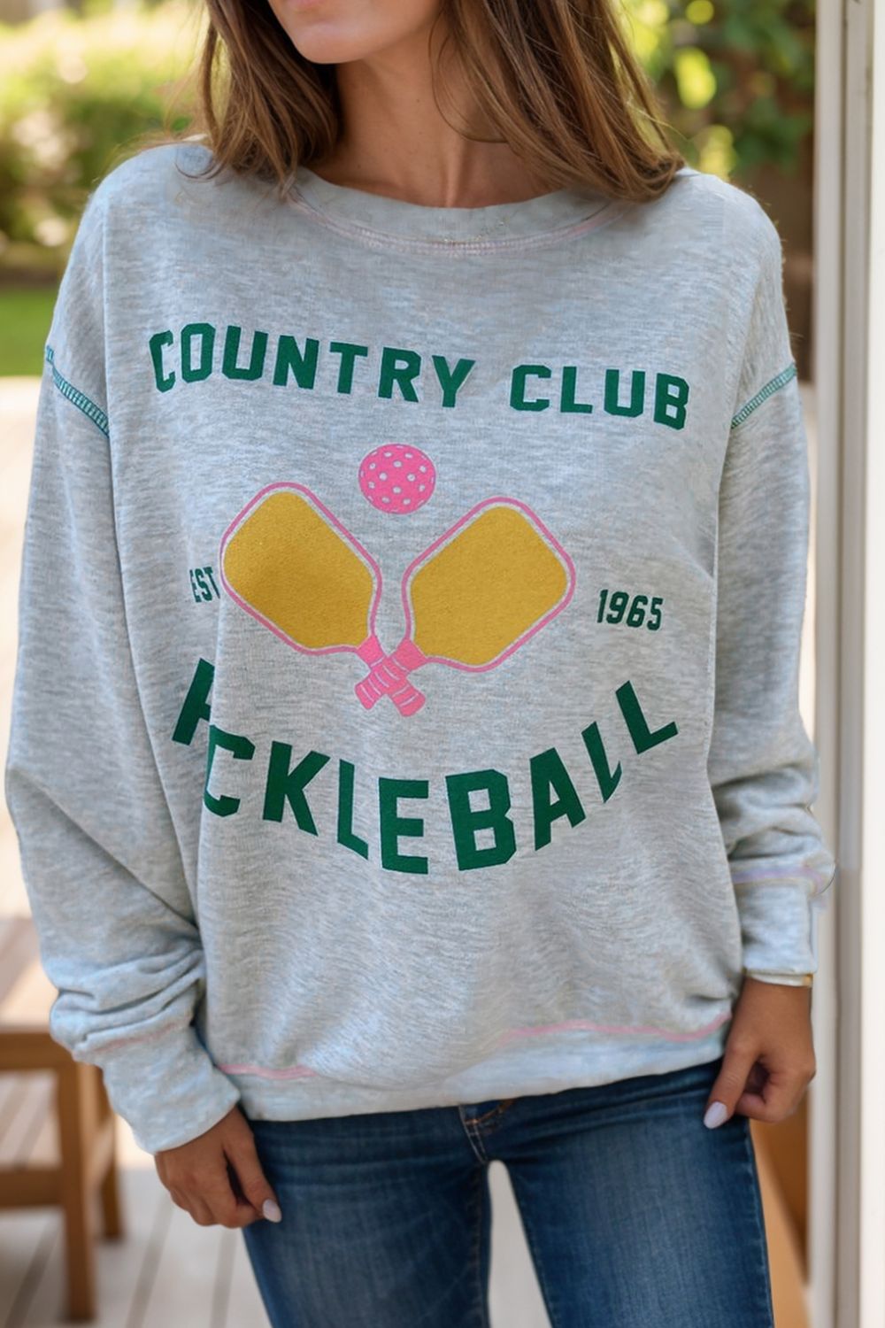 Pickleball Round Neck Dropped Shoulder Sweatshirt