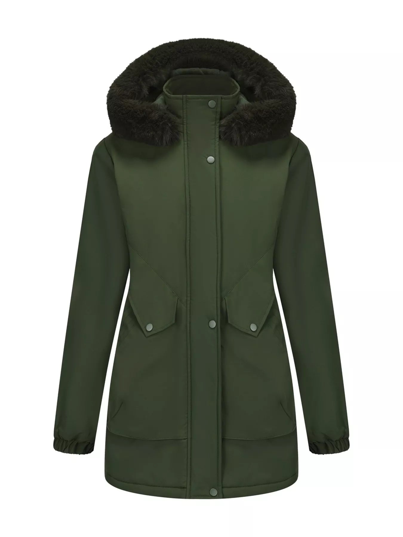 Full Size Fur Hooded Warm Winter Parka Outerwear Plus Size Army Green OutfitFlow