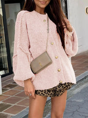 Oversized Knit Button-Down Batwing Sleeve Cardigan OutfitFlow