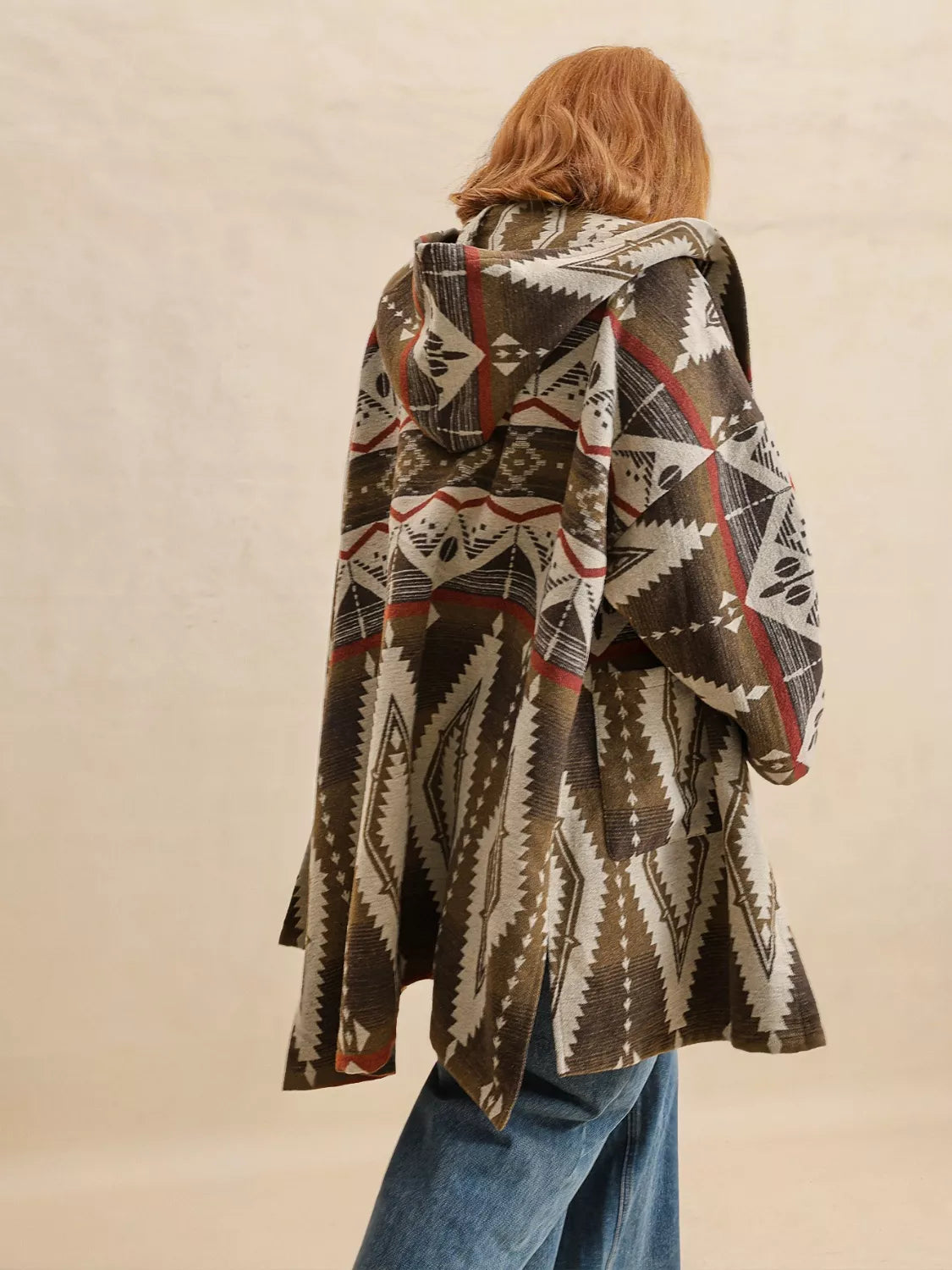 Plus Size Aztec Print Hooded Open Front Cardigan OutfitFlow